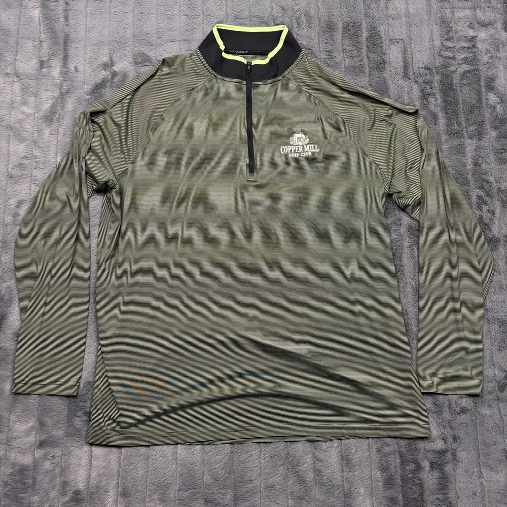 Under Armour Golf Mens XL Green Striped 1/4 Zip Pullover Copper Mill Golf Club
